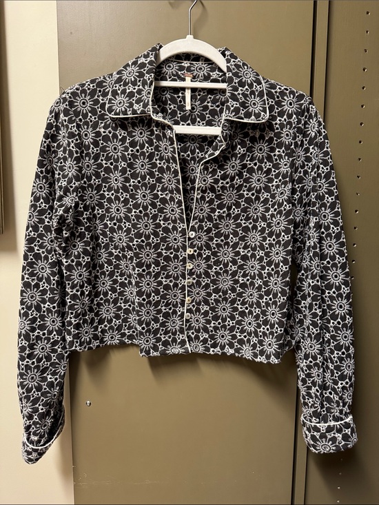 Free People Tops - Free People Black and White Floral Eyelet Button-Up Shirt